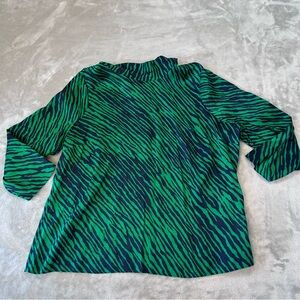 Boden Green Navy Blue Zebra Print Shirt Top Blouse Womens 16 R Career Academia